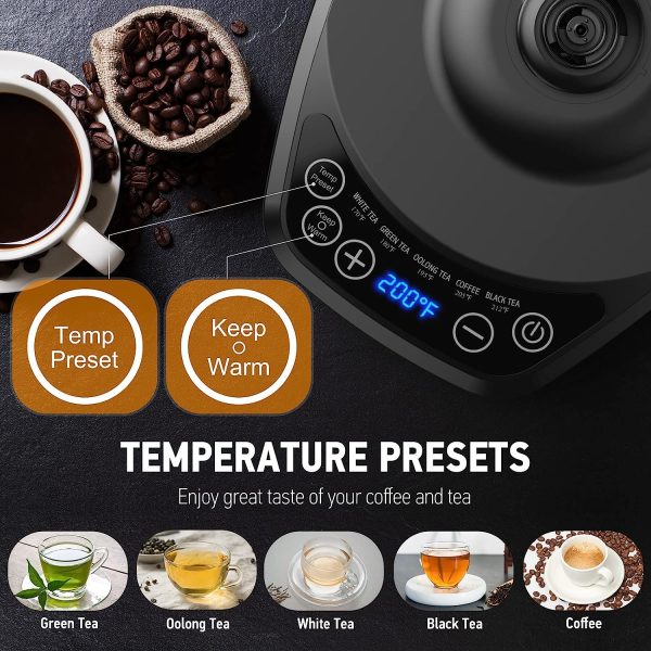 KOIOS 1200W Quick Heating Gooseneck Kettle