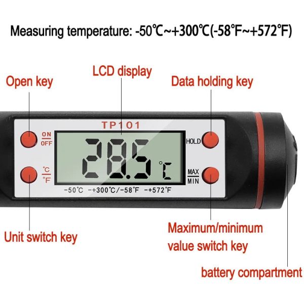 Multi-Use Kitchen BBQ Thermometer - Perfect for Meat, Water, Oil, Cake, Candy - Ideal for Grilling, Frying, Baking, Household Oven Use