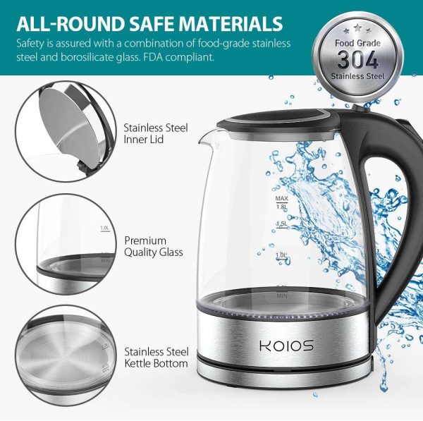 KOIOS CX-817 1.8L Electric Kettle, 1500W Glass Tea Kettle