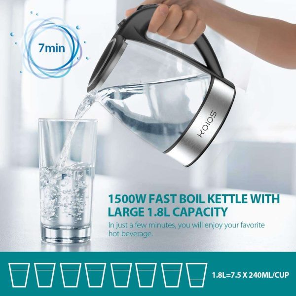 KOIOS CX-817 1.8L Electric Kettle, 1500W Glass Tea Kettle