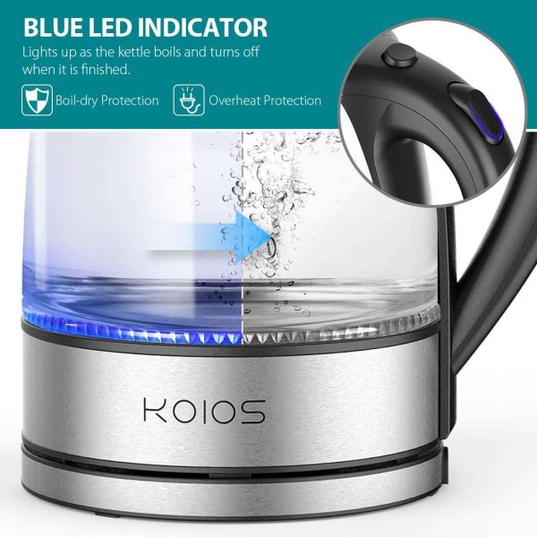 KOIOS CX-817 1.8L Electric Kettle, 1500W Glass Tea Kettle