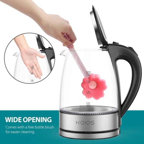 KOIOS CX-817 1.8L Electric Kettle, 1500W Glass Tea Kettle